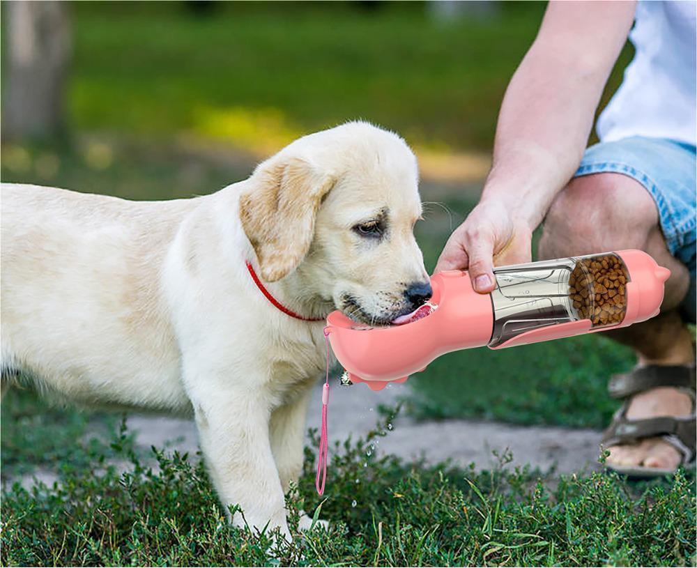 3-in-1 Portable Dog Water Bottle – Pet Feeder, Bowl, and Garbage Bag Storage for Outdoor Travel