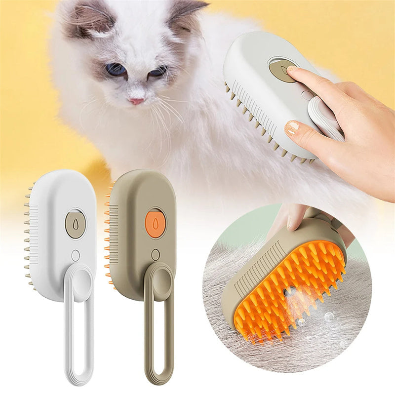 3-in-1 Electric Pet Steam Brush – Grooming, Hair Removal, Massage