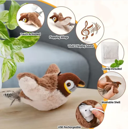 Interactive Cat Plush Toy – USB Rechargeable Flapping Bird Toy for Indoor Cats