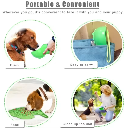 3-in-1 Portable Dog Water Bottle – Pet Feeder, Bowl, and Garbage Bag Storage for Outdoor Travel