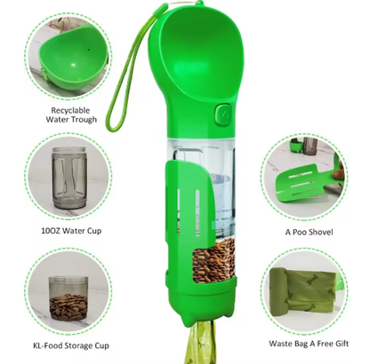 3-in-1 Portable Dog Water Bottle – Pet Feeder, Bowl, and Garbage Bag Storage for Outdoor Travel